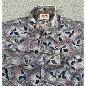Vintage Darwin Permanent Press Shirt Men's Large Blue Floral Long Sleeve Button